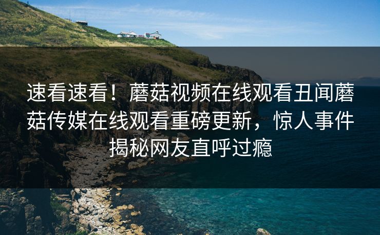 速看速看！蘑菇视频在线观看丑闻蘑菇传媒在线观看重磅更新，惊人事件揭秘网友直呼过瘾